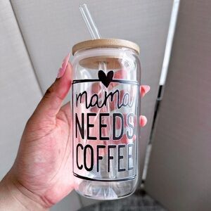 1pc, Mom Needs Coffee Drinking Glass With Lid And Straw, 16oz